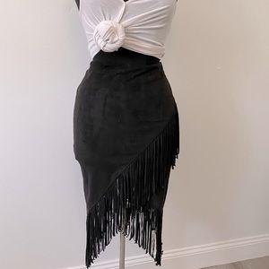 EXPRESS Black Fringe Suede Skirt